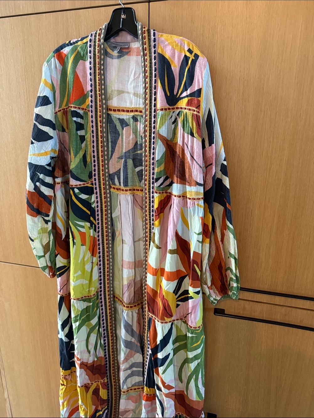 Anthropologie Conditions Apply Tropical Leaf Duster Boho Embroidered Trim Kimono - Picture 8 of 14
